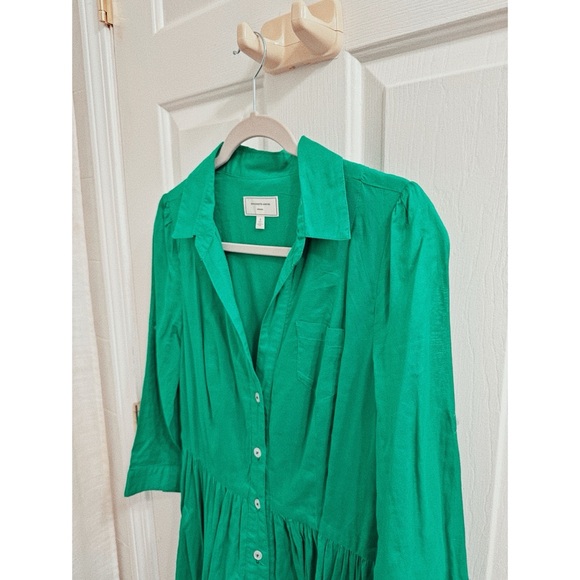 Anthropologie Moulinette Soeurs Button Up Shirt Dress in Kelly Green - Picture 3 of 7